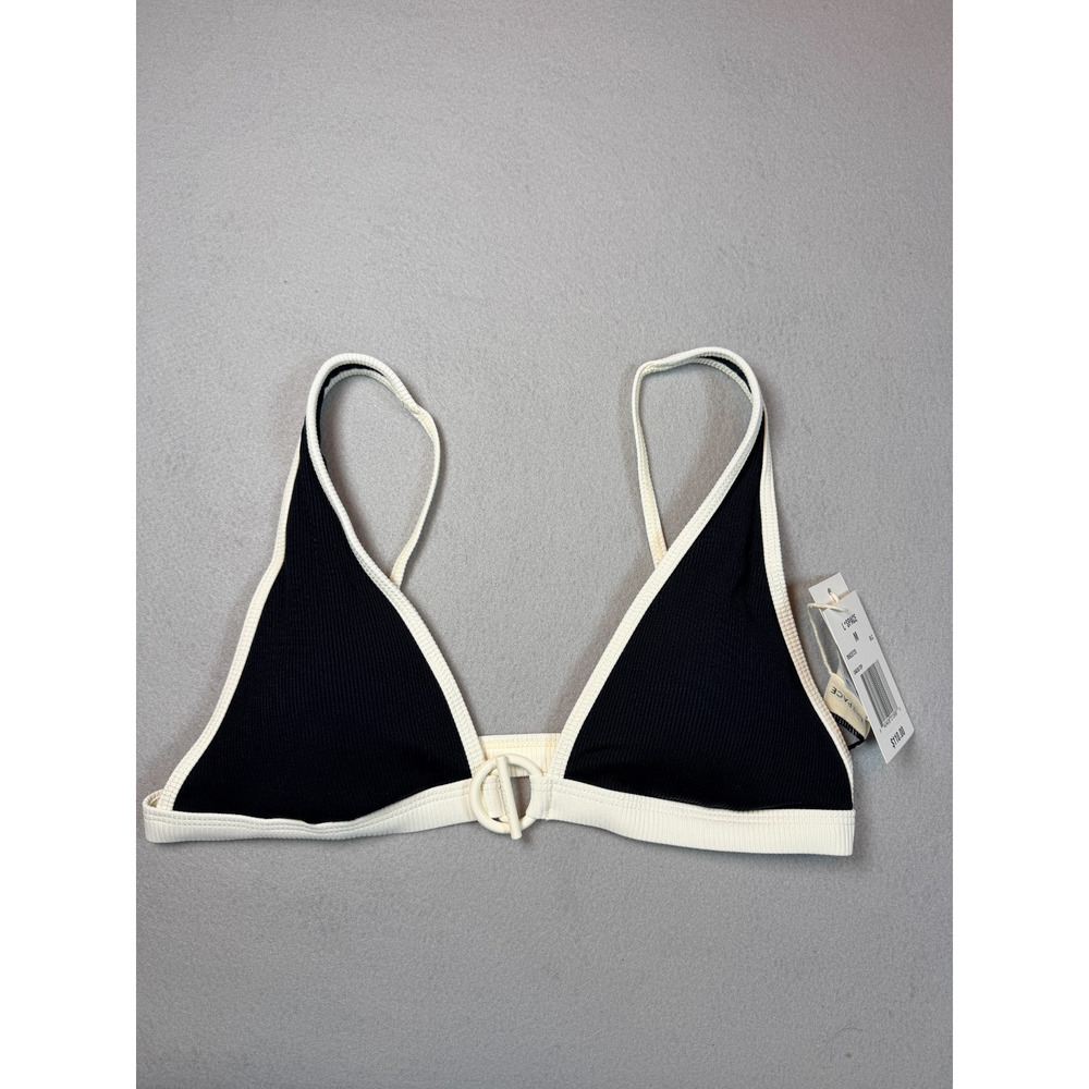 L Space Caicos Bikini Top Black White Ribbed Triangle NWT Womens Medium